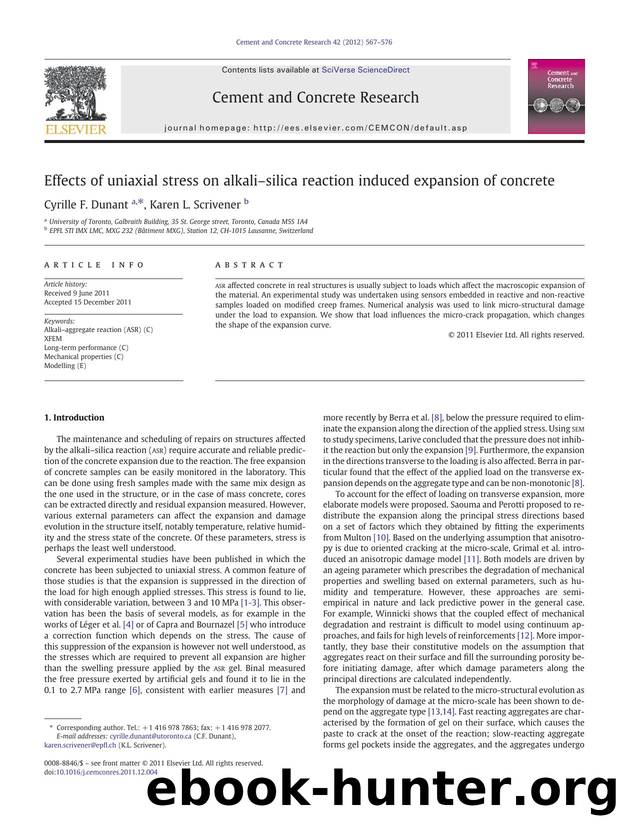 Effects of uniaxial stress on alkaliâsilica reaction induced expansion of concrete by Cyrille F. Dunant & Karen L. Scrivener