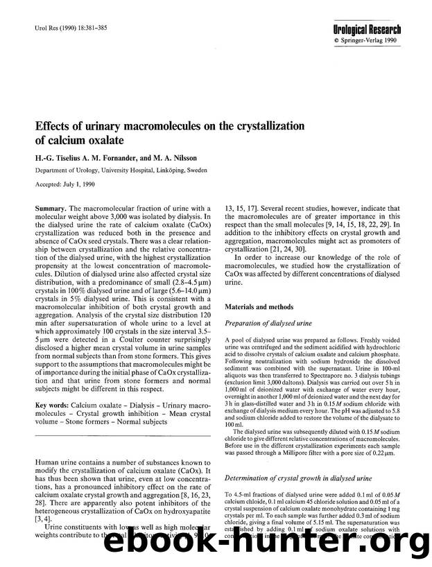 Effects of urinary macromolecules on the crystallization of calcium oxalate by Unknown