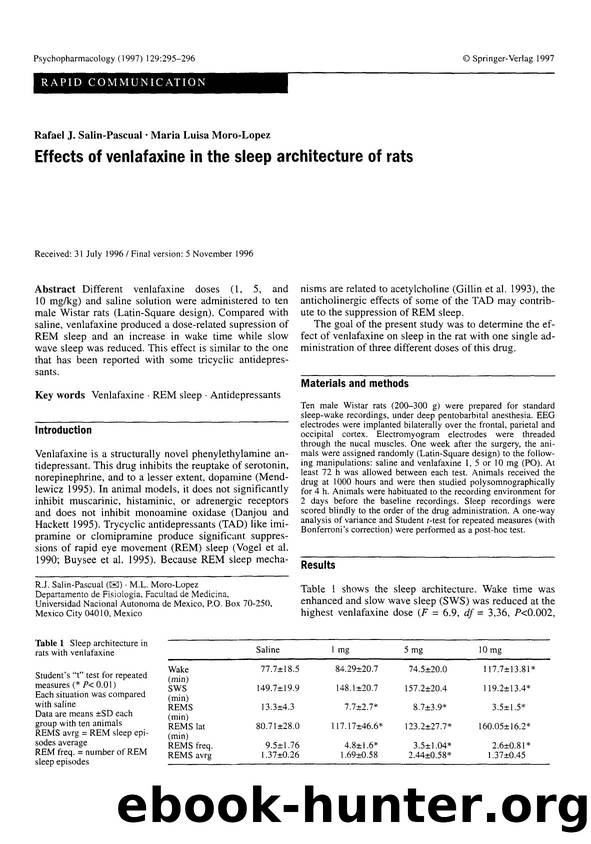 Effects of veniafaxine in the sleep architecture of rats by Unknown