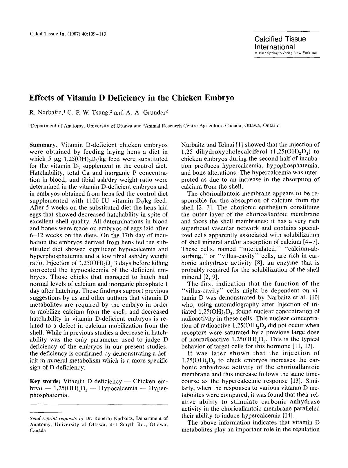 Effects of vitamin D deficiency in the chicken embryo by Unknown