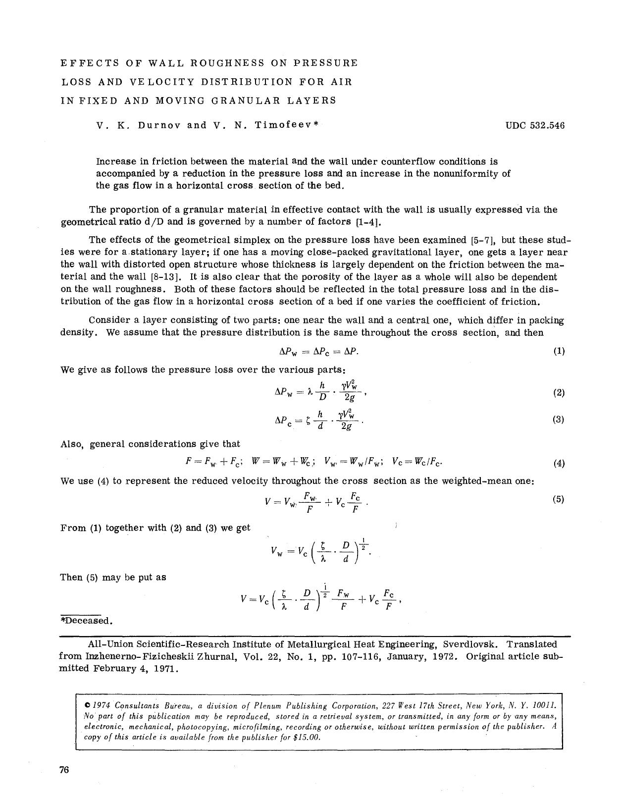 Effects of wall roughness on pressure loss and velocity distribution for air in fixed and moving granular layers by Unknown
