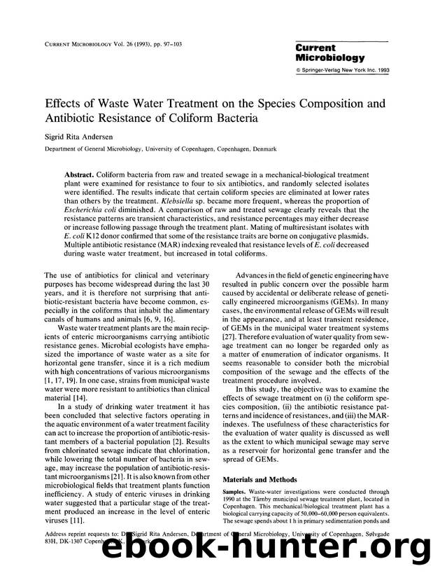 Effects of waste water treatment on the species composition and Antibiotic resistance of coliform bacteria by Unknown