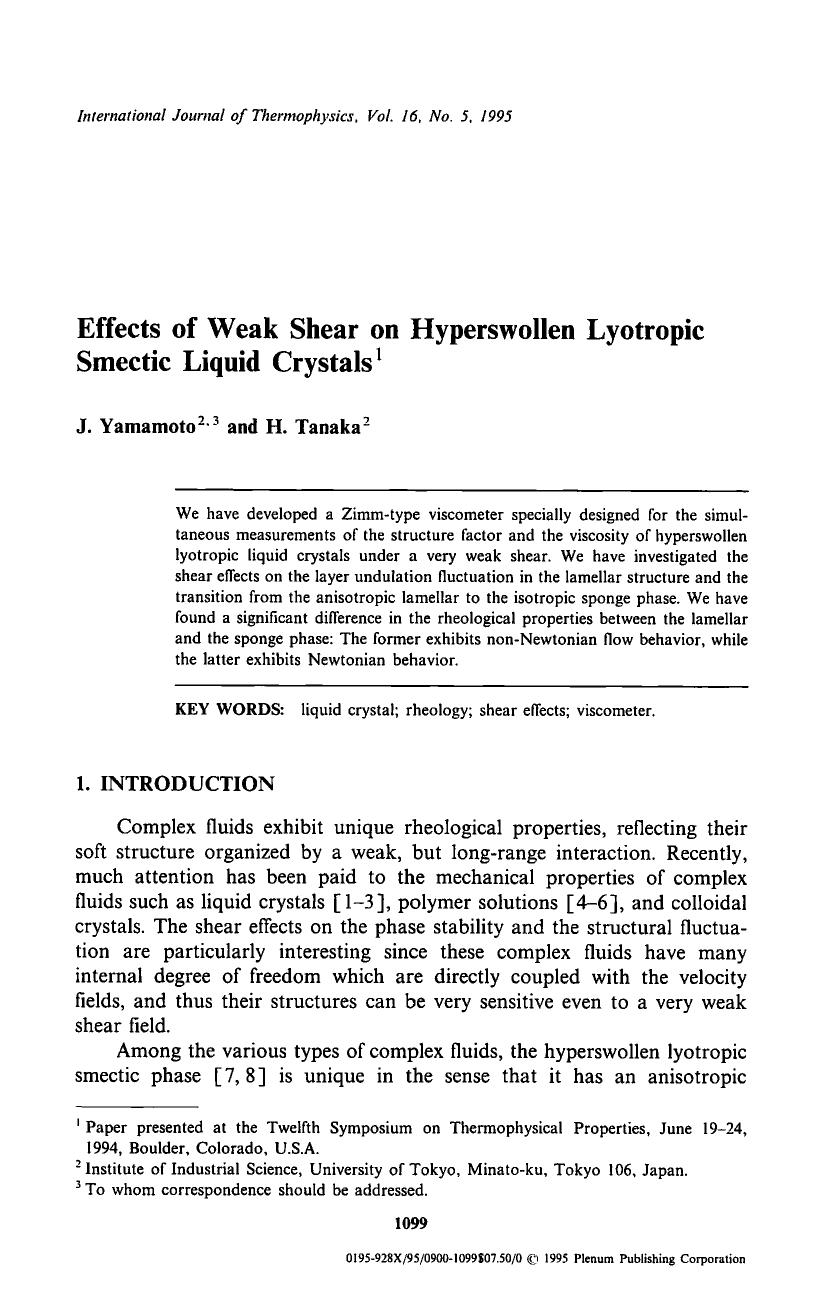 Effects of weak shear on hyperswollen lyotropic smectic liquid crystals by Unknown