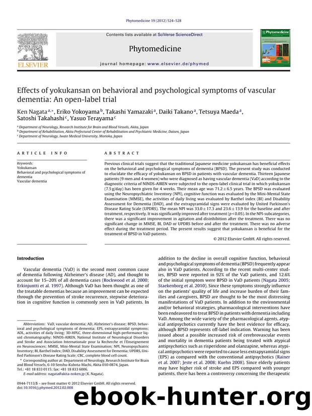 Effects of yokukansan on behavioral and psychological symptoms of vascular dementia: An open-label trial by Ken Nagata