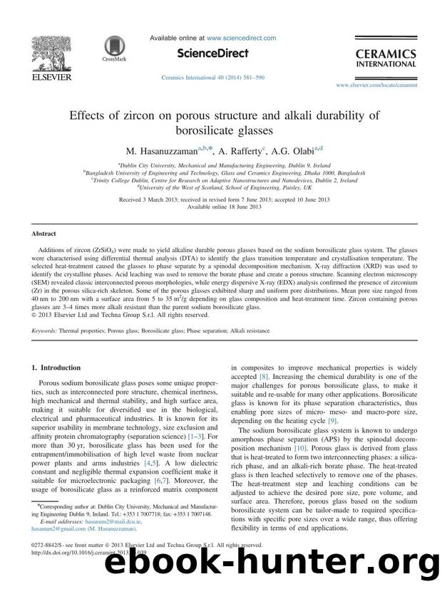 Effects of zircon on porous structure and alkali durability of borosilicate glasses by M. Hasanuzzaman & A. Rafferty & A.G. Olabi