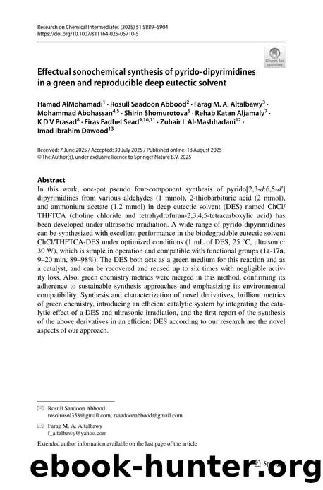 Effectual sonochemical synthesis of pyrido-dipyrimidines in a green and reproducible deep eutectic solvent by unknow