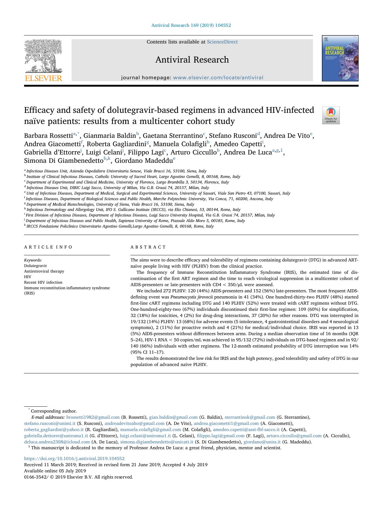 Efficacy and safety of dolutegravir-based regimens in advanced HIV-infected naÃ¯ve patients_ results from a multicenter cohort study by unknow