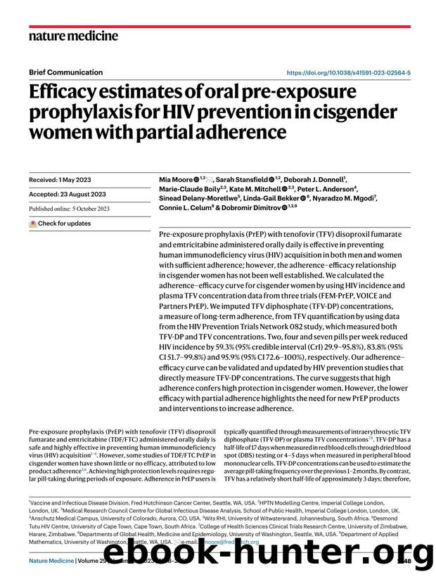 Efficacy estimates of oral pre-exposure prophylaxis for HIV prevention in cisgender women with partial adherence by unknow