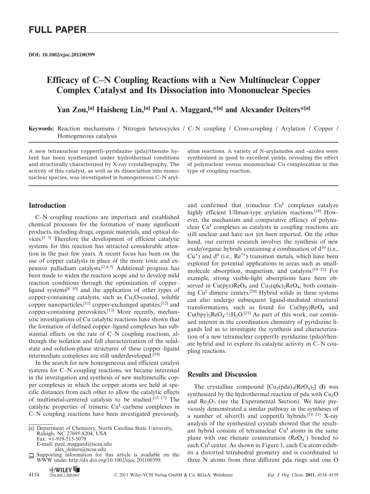 Efficacy of CN Coupling Reactions with a New Multinuclear Copper Complex Catalyst and Its Dissociation into Mononuclear Species by Unknown