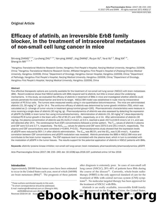 Efficacy of afatinib, an irreversible ErbB family blocker, in the treatment of intracerebral metastases of non-small cell lung cancer in mice by unknow