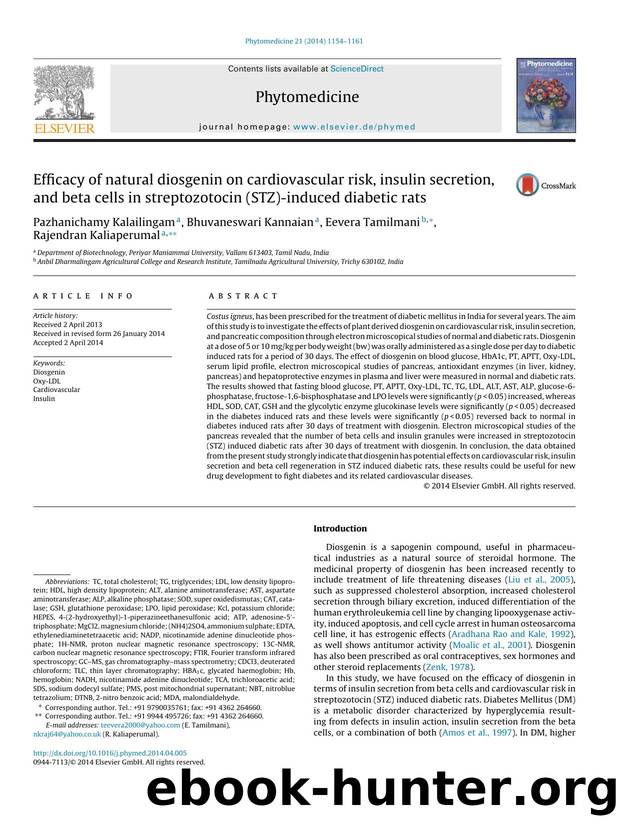 Efficacy of natural diosgenin on cardiovascular risk, insulin secretion, and beta cells in streptozotocin (STZ)-induced diabetic rats by Pazhanichamy Kalailingam & Bhuvaneswari Kannaian & Eevera Tamilmani & Rajendran Kaliaperumal