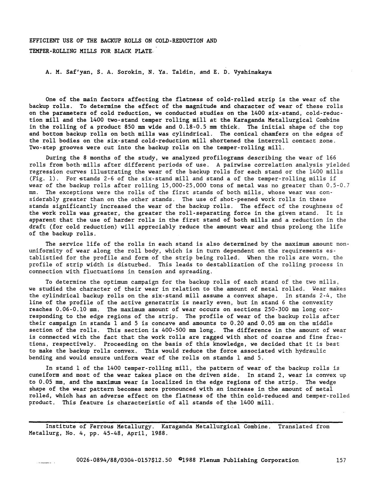Efficent use of the backup rolls on cold-reduction and temper-rolling mills for black plate by Unknown