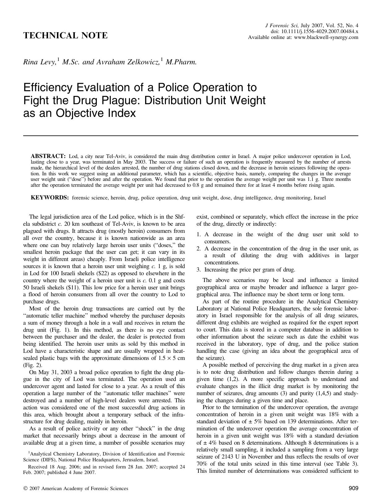 Efficiency Evaluation of a Police Operation to Fight the Drug Plague: Distribution Unit Weight as an Objective Index by Unknown