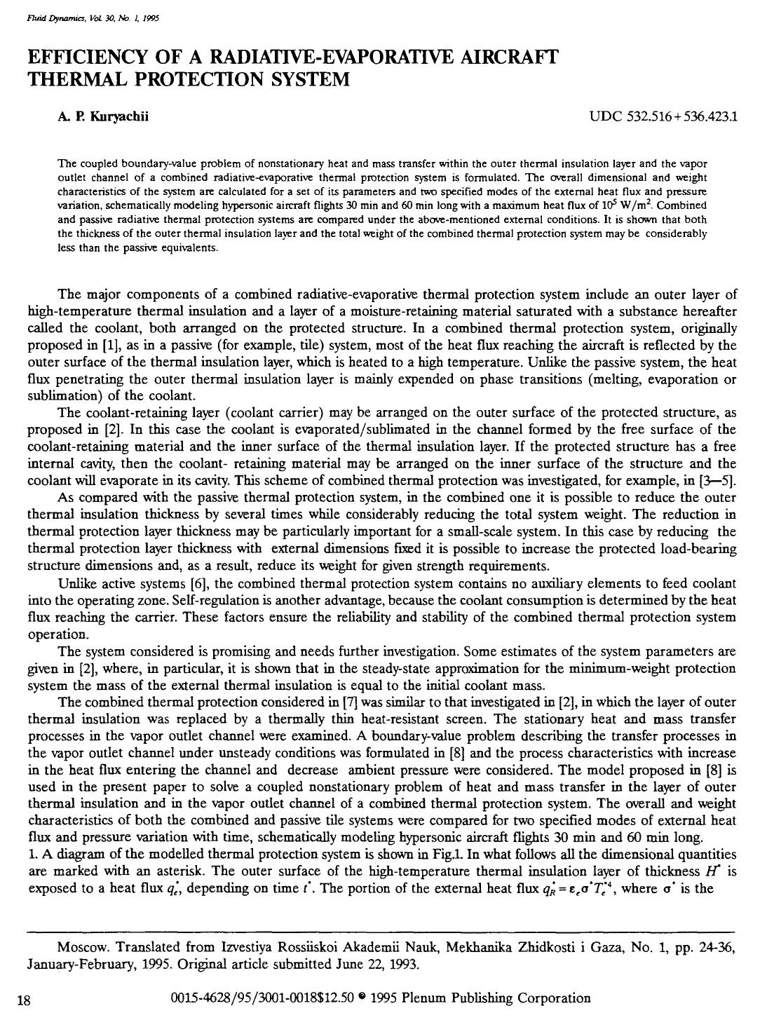 Efficiency of a radiative-evaporative aircraft thermal protection system by Unknown