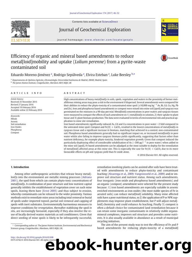 Efficiency of organic and mineral based amendments to reduce metal[loid]mobility and uptake (Lolium perenne) from a pyrite-waste contaminated soil by Eduardo Moreno-Jiménez & Rodrigo Sepúlveda & Elvira Esteban & Luke Beesley