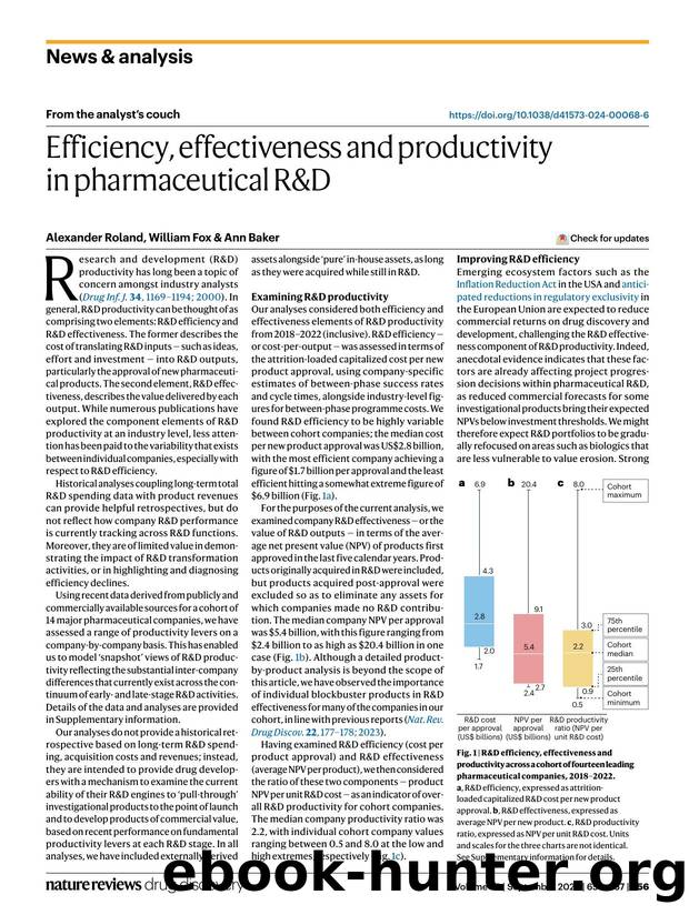 Efficiency, effectiveness and productivity in pharmaceutical R&D by Alexander Roland & William Fox & Ann Baker