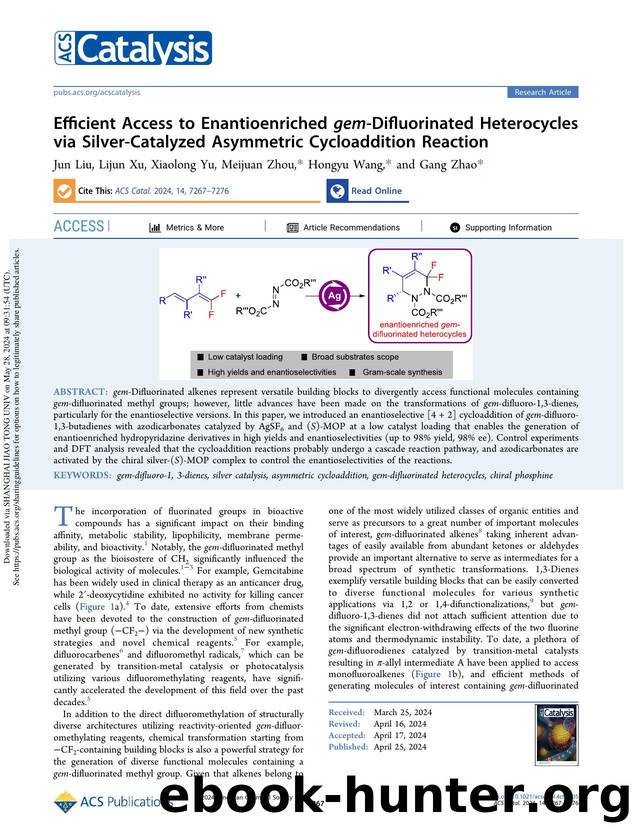 Efficient Access to Enantioenriched gem-Difluorinated Heterocycles via Silver-Catalyzed Asymmetric Cycloaddition Reaction by Jun Liu Lijun Xu Xiaolong Yu Meijuan Zhou Hongyu Wang & Gang Zhao