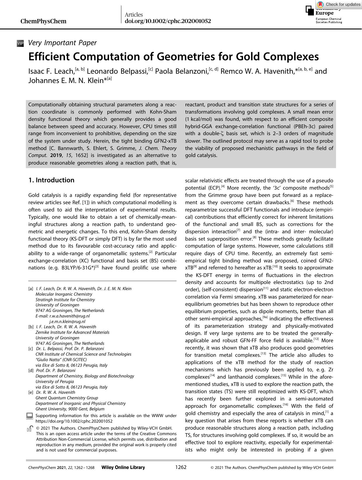 Efficient Computation of Geometries for Gold Complexes by Unknown