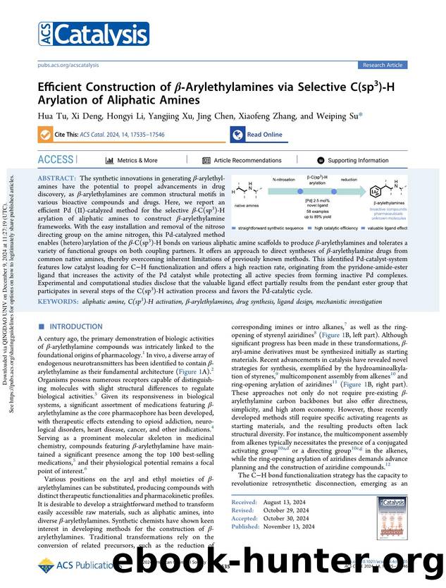 Efficient Construction of Î²-Arylethylamines via Selective C(sp3)-H Arylation of Aliphatic Amines by Hua Tu Xi Deng Hongyi Li Yangjing Xu Jing Chen Xiaofeng Zhang & Weiping Su