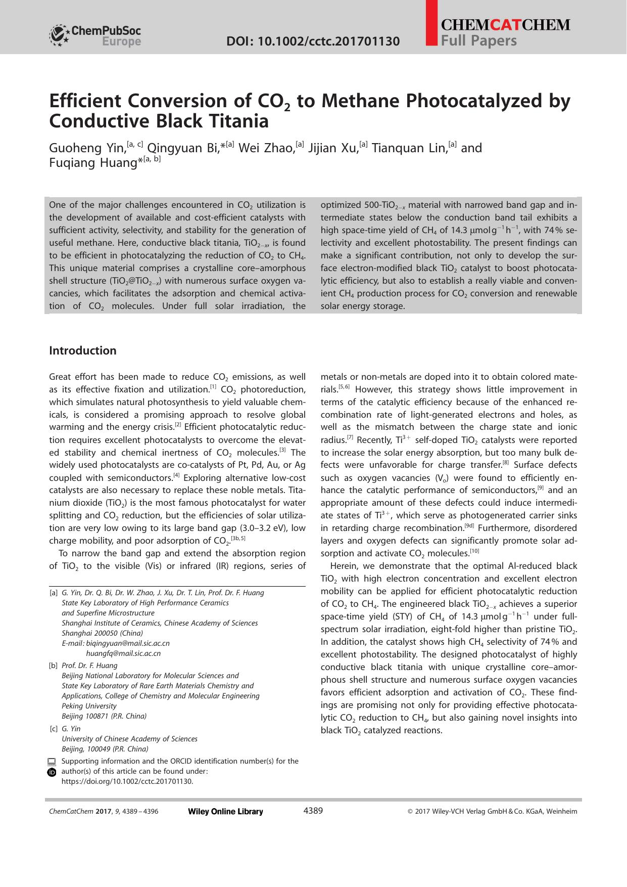 Efficient Conversion of CO2 to Methane Photocatalyzed by Conductive Black Titania by Unknown