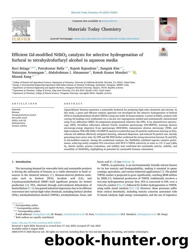 Efficient Gd-modified NiSiO2 catalysts for selective hydrogenation of furfural to tetrahydrofurfuryl alcohol in aqueous media by unknow
