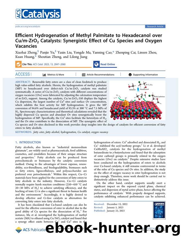Efficient Hydrogenation of Methyl Palmitate to Hexadecanol over Cum-ZrO2 Catalysts: Synergistic Effect of Cu Species and Oxygen Vacancies by unknow