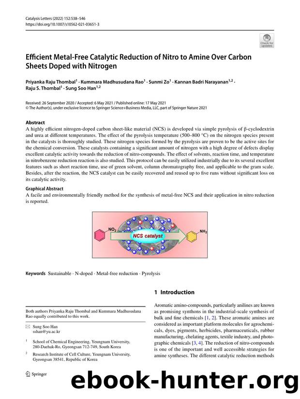 Efficient Metal-Free Catalytic Reduction of Nitro to Amine Over Carbon Sheets Doped with Nitrogen by unknow
