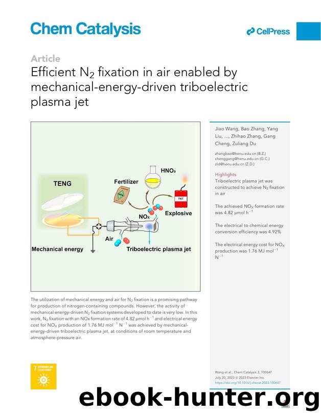 Efficient N2 fixation in air enabled by mechanical-energy-driven triboelectric plasma jet by Jiao Wang
