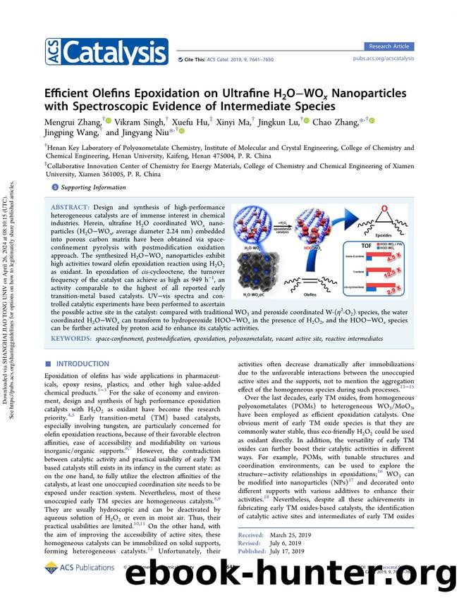 Efficient Olefins Epoxidation on Ultrafine H2OâWOx Nanoparticles with Spectroscopic Evidence of Intermediate Species by unknow