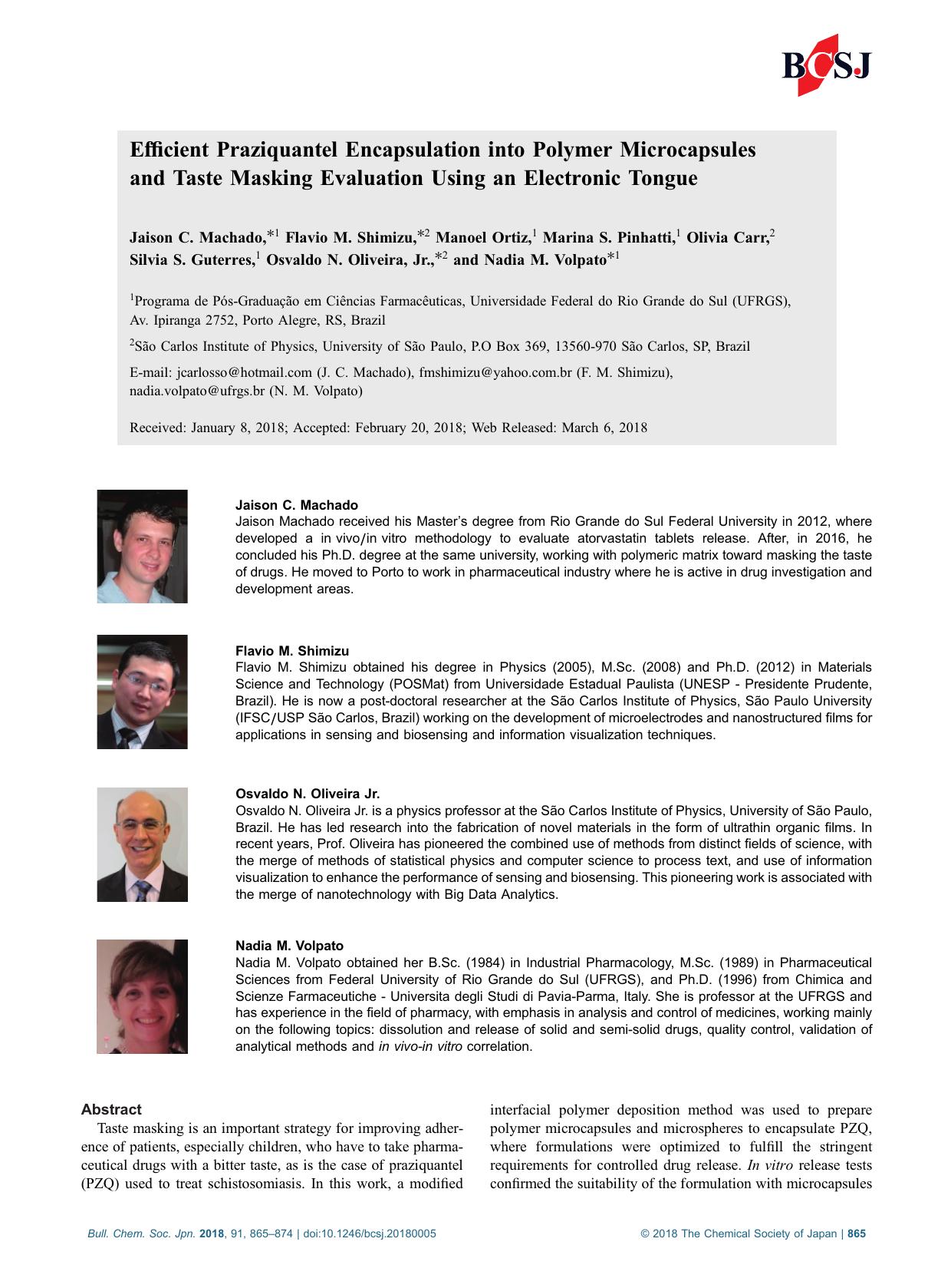 Efficient Praziquantel Encapsulation into Polymer Microcapsules and Taste Masking Evaluation Using an Electronic Tongue by Unknown