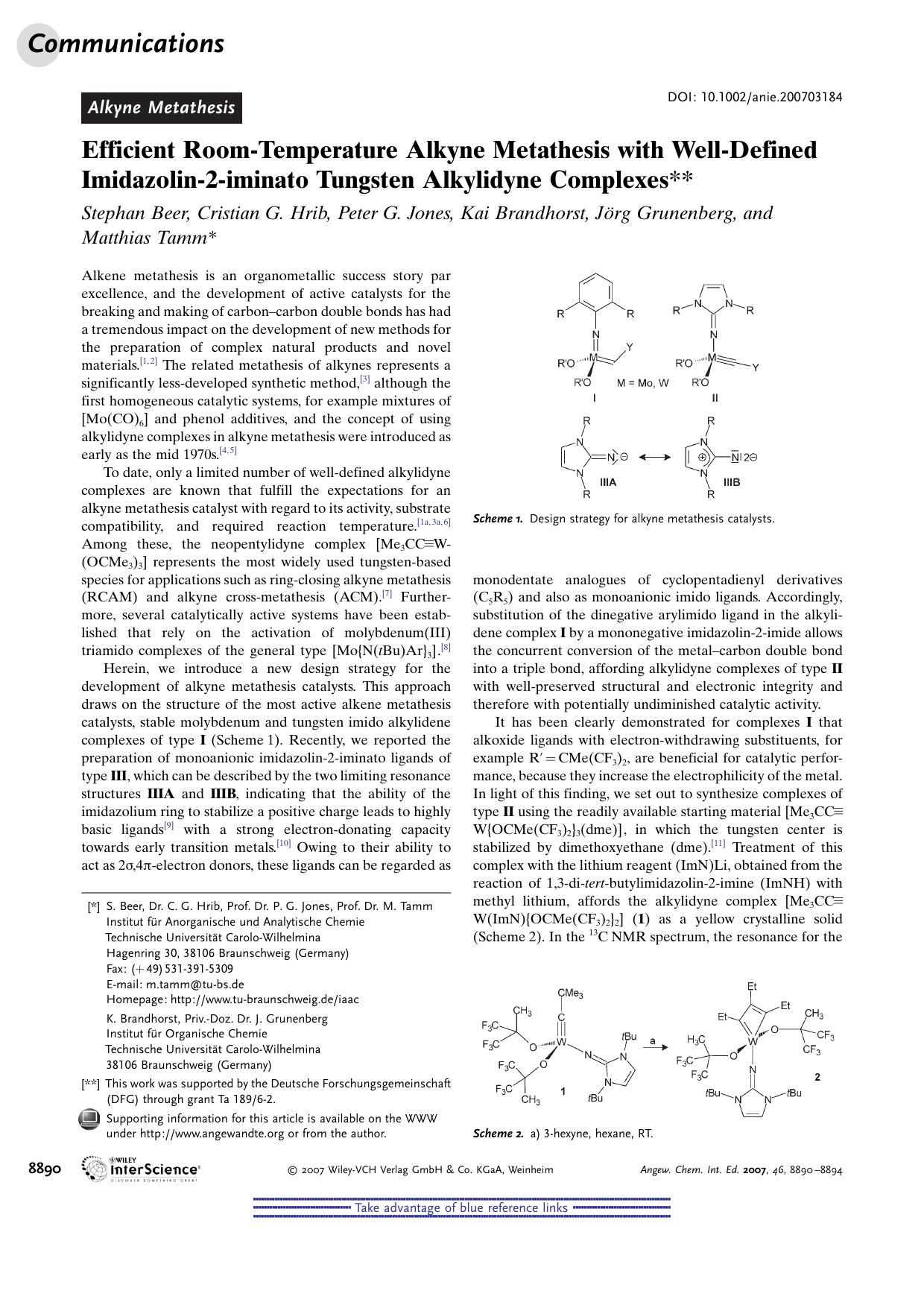Efficient Room-Temperature Alkyne Metathesis with Well-Defined Imidazolin-2-iminato Tungsten Alkylidyne Complexes by Unknown