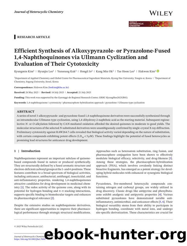 Efficient Synthesis of Alkoxypyrazoleâ or PyrazoloneâFused 1,4âNaphthoquinones via Ullmann Cyclization and Evaluation of Their Cytotoxicity by Unknown