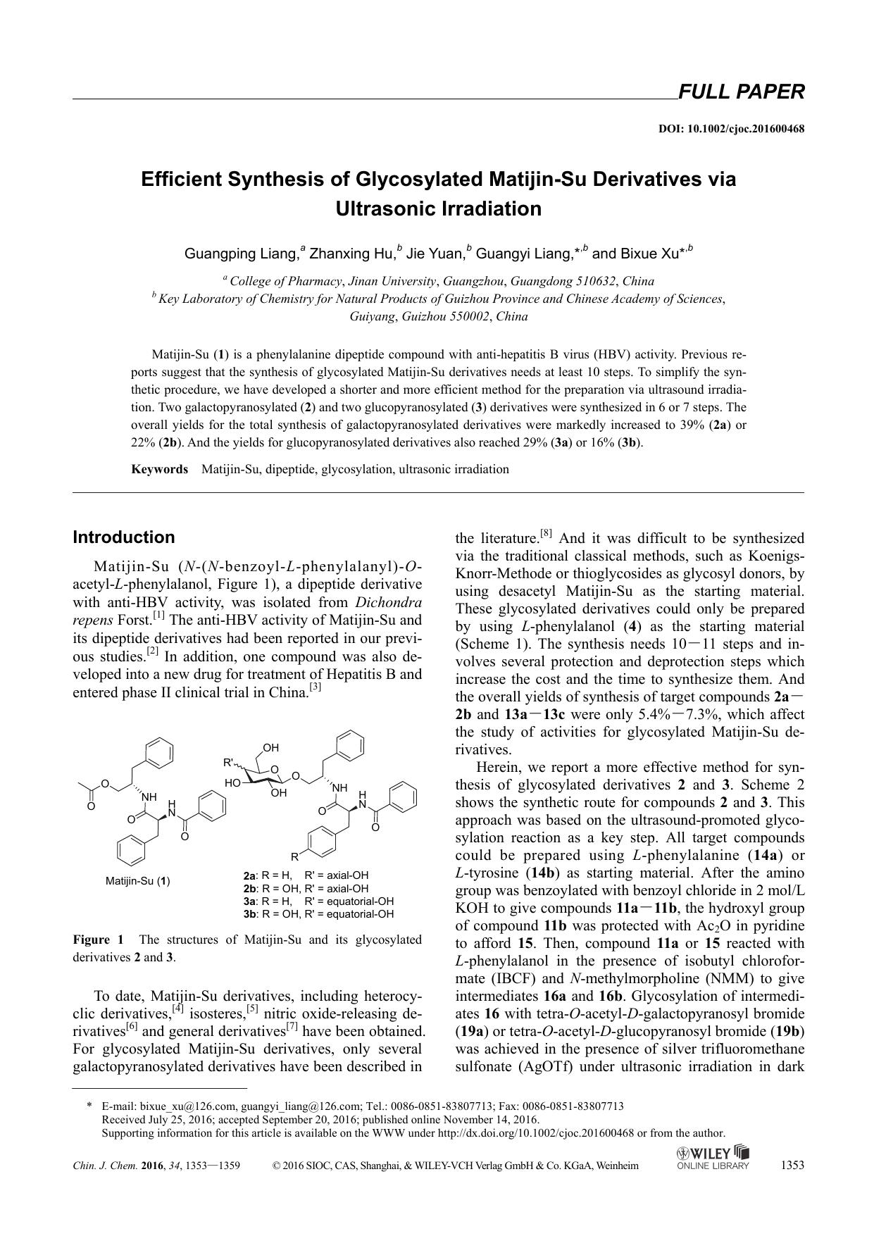 Efficient Synthesis of Glycosylated MatijinSu Derivatives via Ultrasonic Irradiation by Administrator