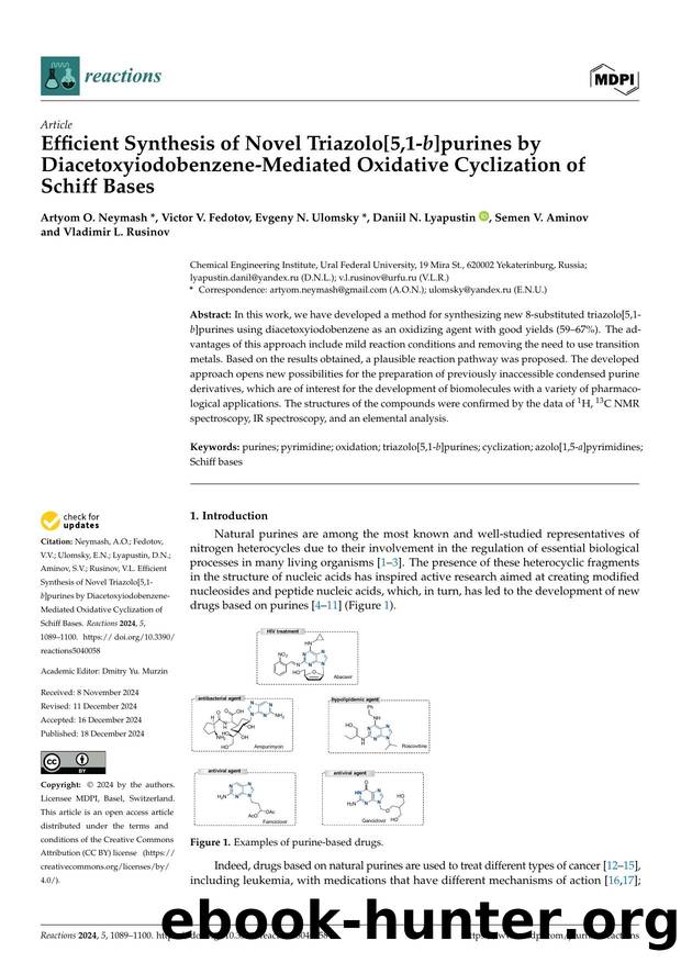 Efficient Synthesis of Novel Triazolo[5,1-b]purines by Diacetoxyiodobenzene-Mediated Oxidative Cyclization ofSchiff Bases by unknow