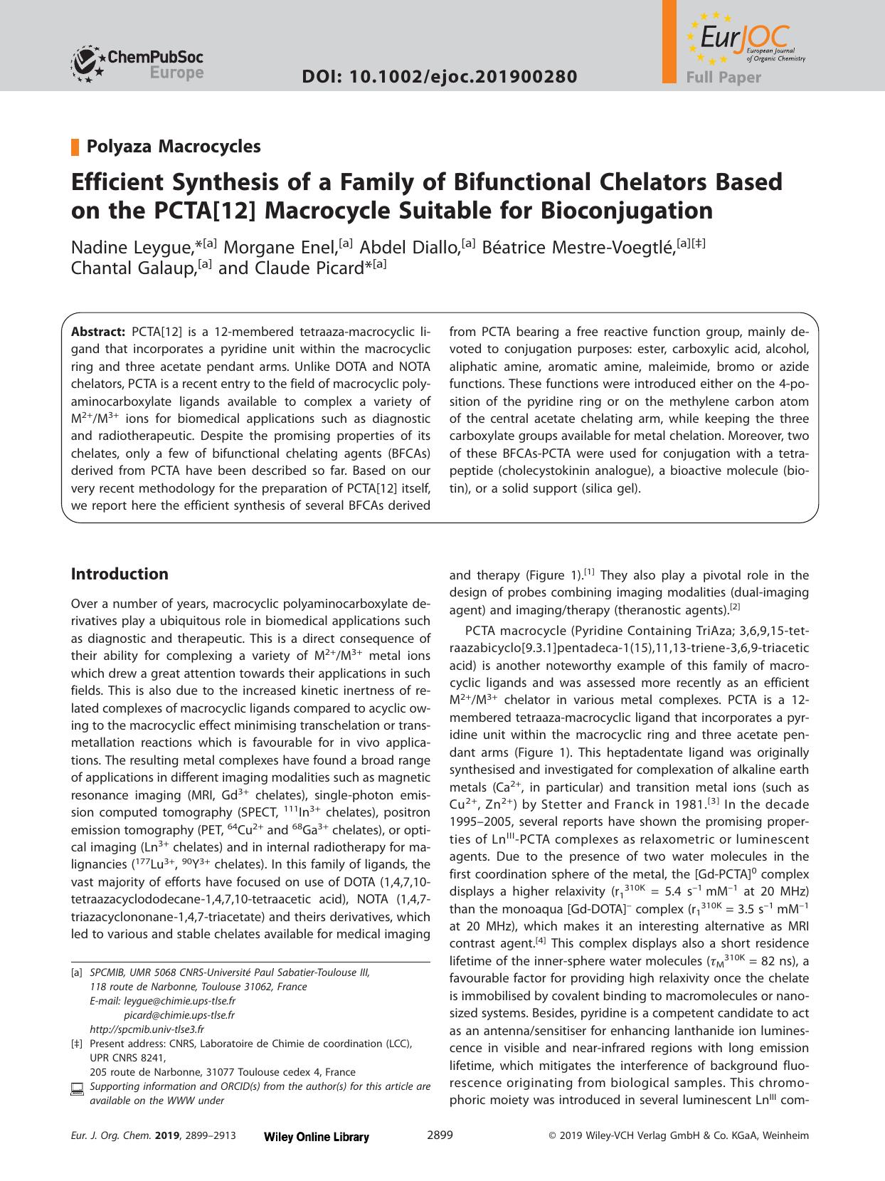 Efficient Synthesis of a Family of Bifunctional Chelators Based on the PCTA[12] Macrocycle Suitable for Bioconjugation by Unknown