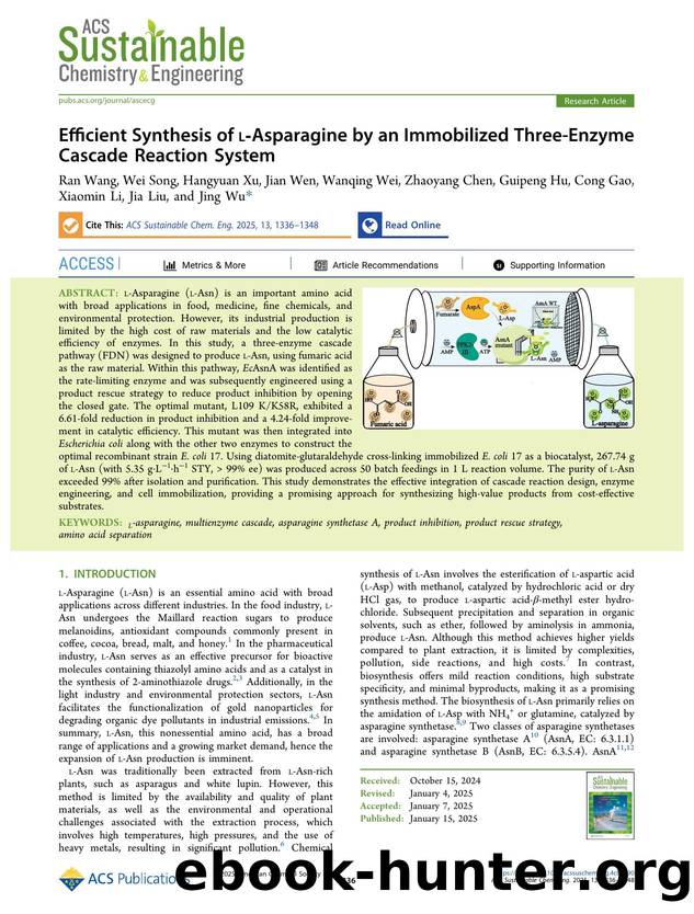 Efficient Synthesis of l-Asparagine by an Immobilized Three-Enzyme Cascade Reaction System by unknow