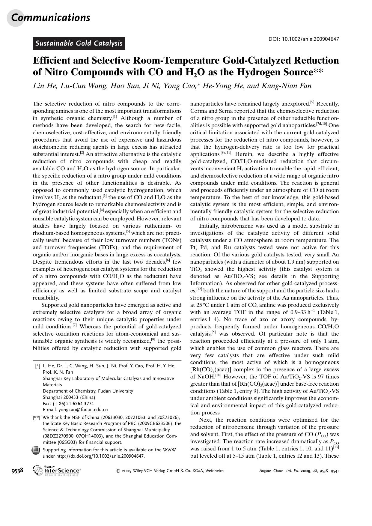 Efficient and Selective Room-Temperature Gold-Catalyzed Reduction of Nitro Compounds with CO and H2O as the Hydrogen Source by Unknown