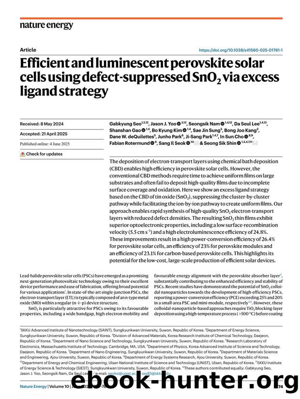 Efficient and luminescent perovskite solar cells using defect-suppressed SnO2 via excess ligand strategy by unknow