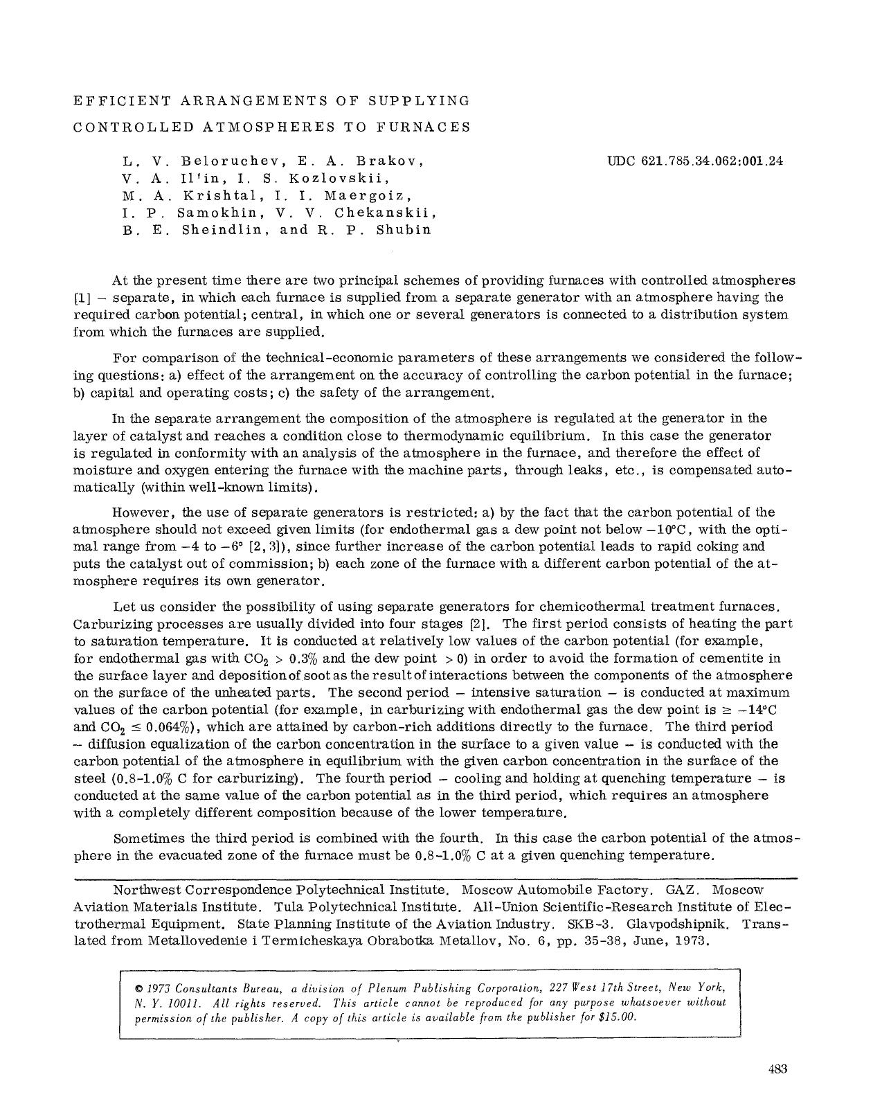 Efficient arrangements of supplying controlled atmospheres to furnaces by Unknown