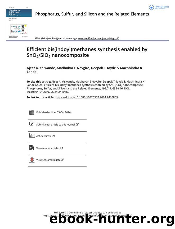 Efficient bis(indoyl)methanes synthesis enabled by SnO2SiO2 nanocomposite by Yelwande Ajeet A. & Navgire Madhukar E & Tayde Deepak T & Lande Machhindra K