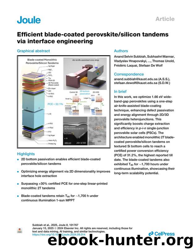 Efficient blade-coated perovskitesilicon tandems via interface engineering by unknow