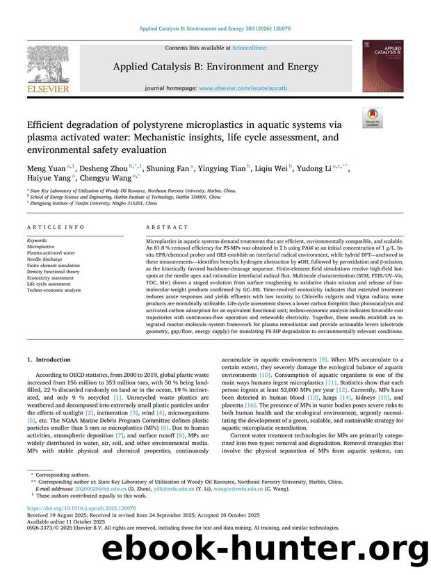 Efficient degradation of polystyrene microplastics in aquatic systems via plasma activated water: Mechanistic insights, life cycle assessment, and environmental safety evaluation by unknow