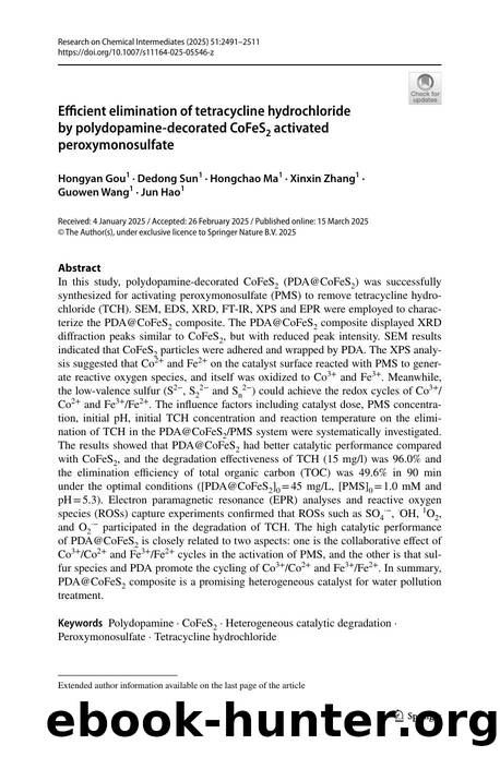 Efficient elimination of tetracycline hydrochloride by polydopamine-decorated CoFeS2 activated peroxymonosulfate by Hongyan Gou & Dedong Sun & Hongchao Ma & Xinxin Zhang & Guowen Wang & Jun Hao