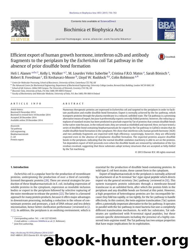 Efficient export of human growth hormone, interferon Î±2b and antibody fragments to the periplasm by the Escherichia coli Tat pathway in the absence of prior disulfide bond formation by unknow