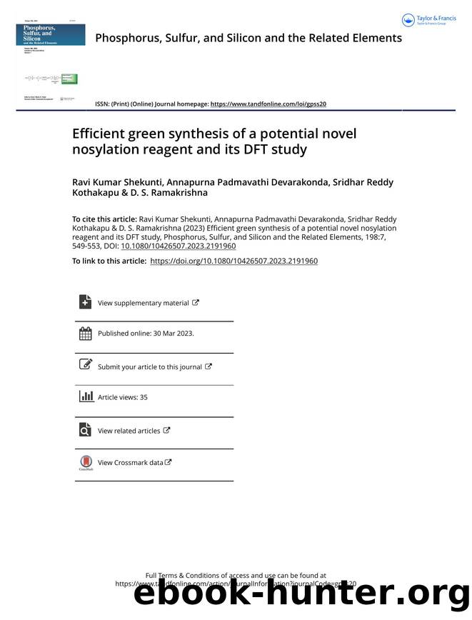 Efficient green synthesis of a potential novel nosylation reagent and its DFT study by Shekunti Ravi Kumar & Devarakonda Annapurna Padmavathi & Kothakapu Sridhar Reddy & Ramakrishna D. S