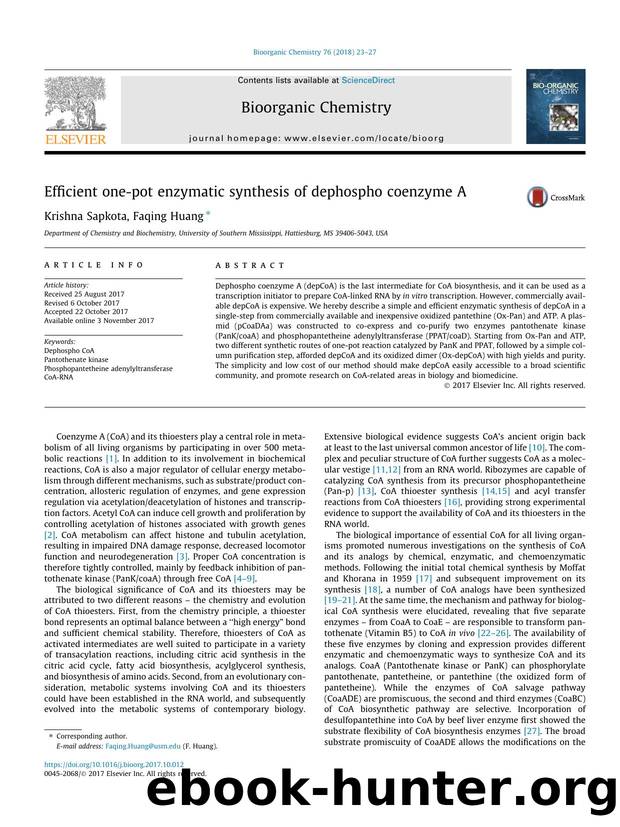 Efficient one-pot enzymatic synthesis of dephospho coenzyme A by Krishna Sapkota & Faqing Huang