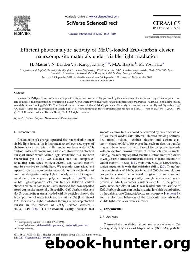 Efficient photocatalytic activity of MnO2-loaded ZrO2carbon cluster nanocomposite materials under visible light irradiation by H. Matsui