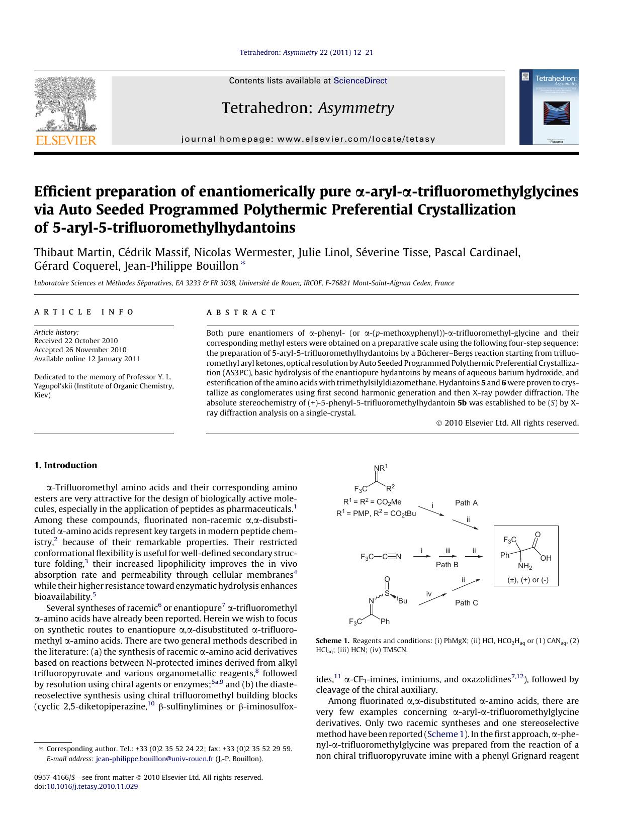 Efficient preparation of enantiomerically pure ÃÂ±-aryl-ÃÂ±-trifluoromethylglycines via Auto Seeded Programmed Polythermic Preferential Crystallization of 5-aryl-5-trifluoromethylhydantoins by unknow
