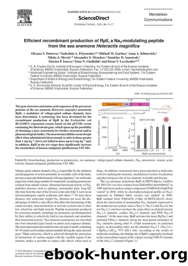 Efficient recombinant production of RpII, a NaV-modulating peptide from the sea anemone Heteractis magnifica by unknow