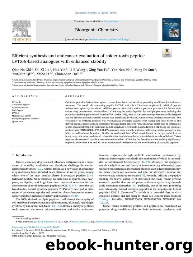 Efficient synthesis and anticancer evaluation of spider toxin peptide LVTX-8-based analogues with enhanced stability by unknow